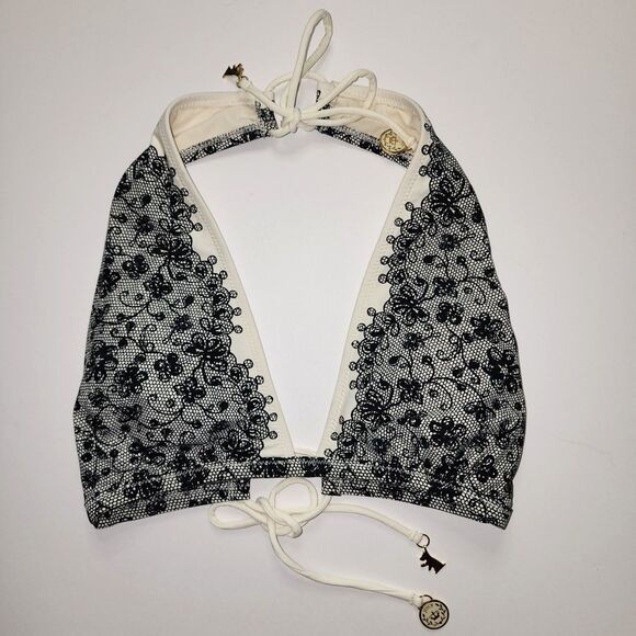 Juicy Couture Beach Royalty Bikini Top Cream and Black Triangle Size M - Picture 3 of 10